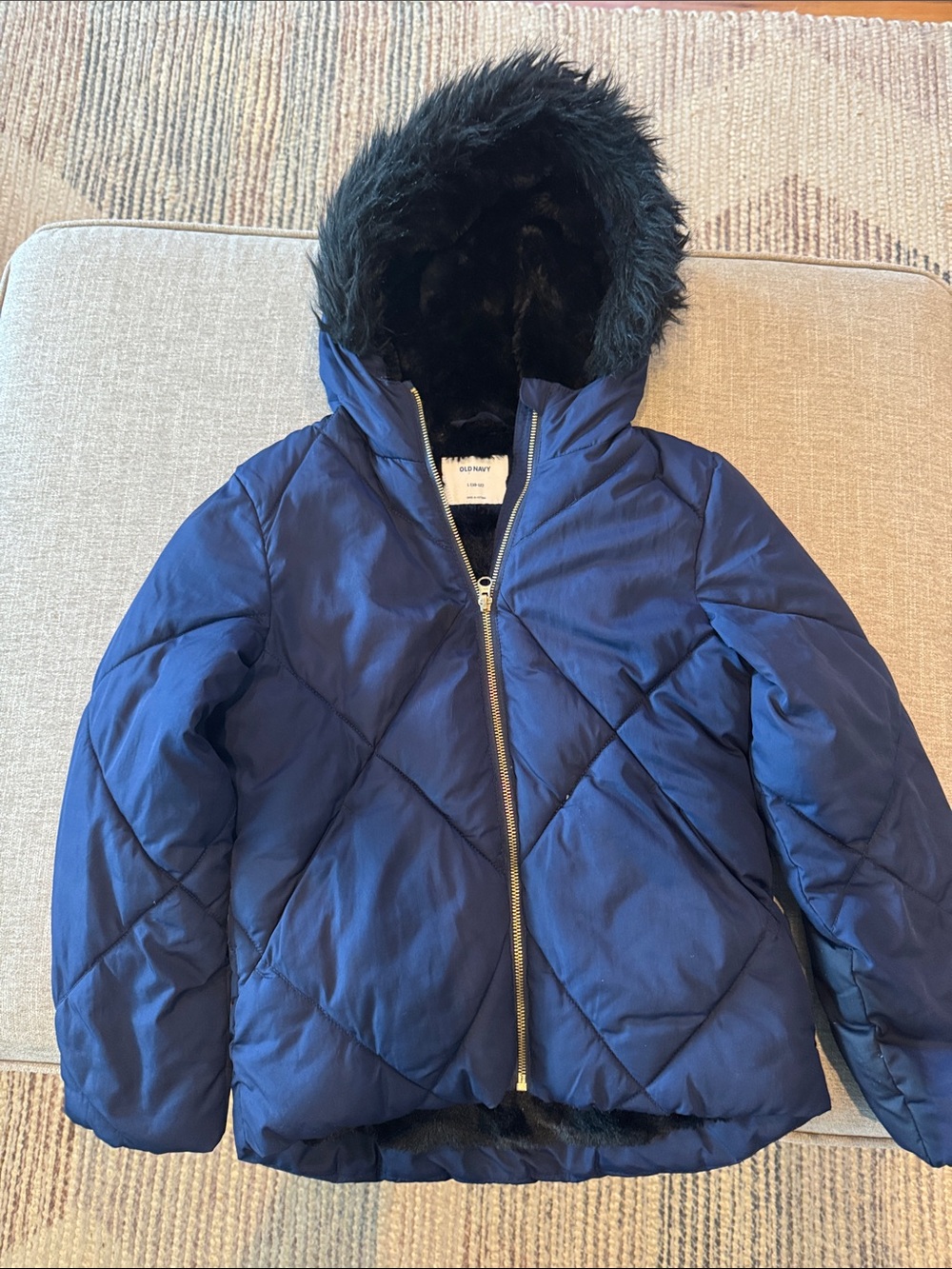 Old Navy Dark Blue Quilted Jacket with Gold Zipper